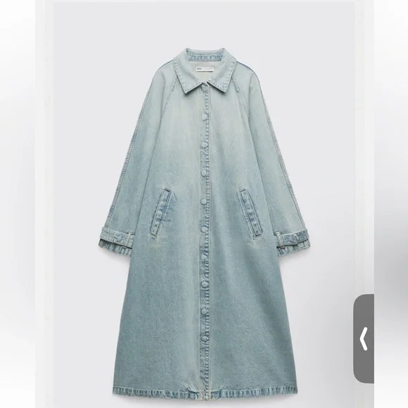 Zara Light Blue TRF Denim Trench Coat XL-XXL - Picture 3 of 6